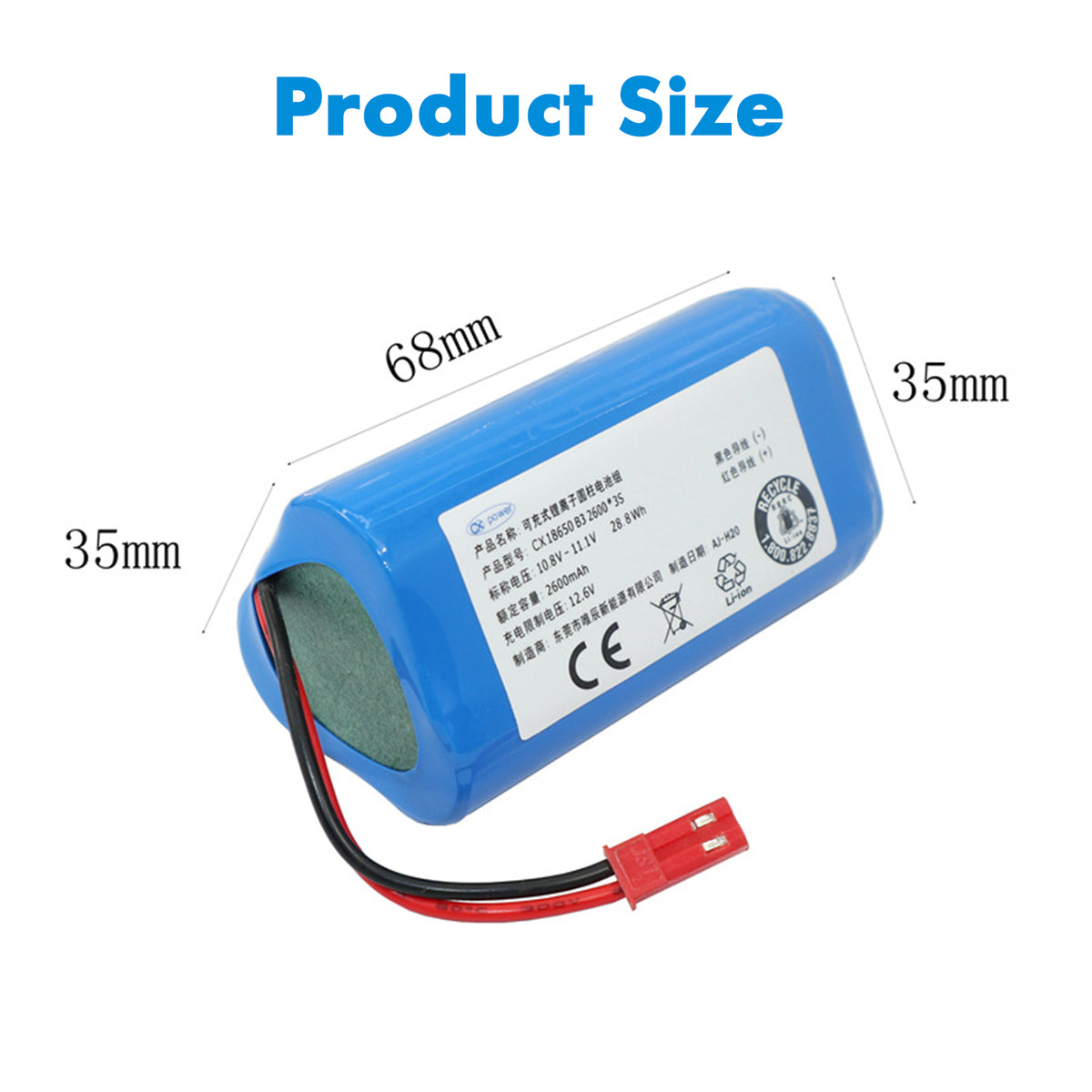 CAESEA  11.1V 2600mAh Replacement Battery for Ecovacs CEN250 ML009 V700 Part Number ICR18650 3S1P